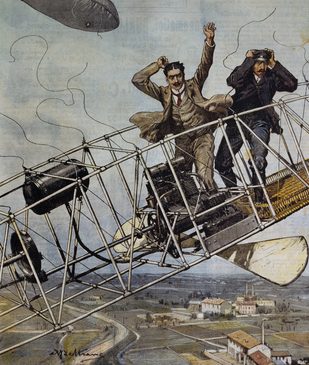 Katastrofa sterowca De Bradski koło Paryża, Francja, ilustracja Achille Beltrame dla La Domenica del Corriere, 26 października autorstwa Achille Beltrame