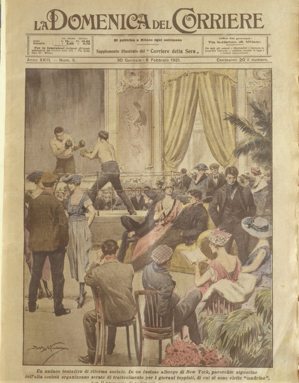 Ilustracja okładki nowojorskiej imprezy dla młodych ludzi do odkupienia autorstwa Achille Beltrame