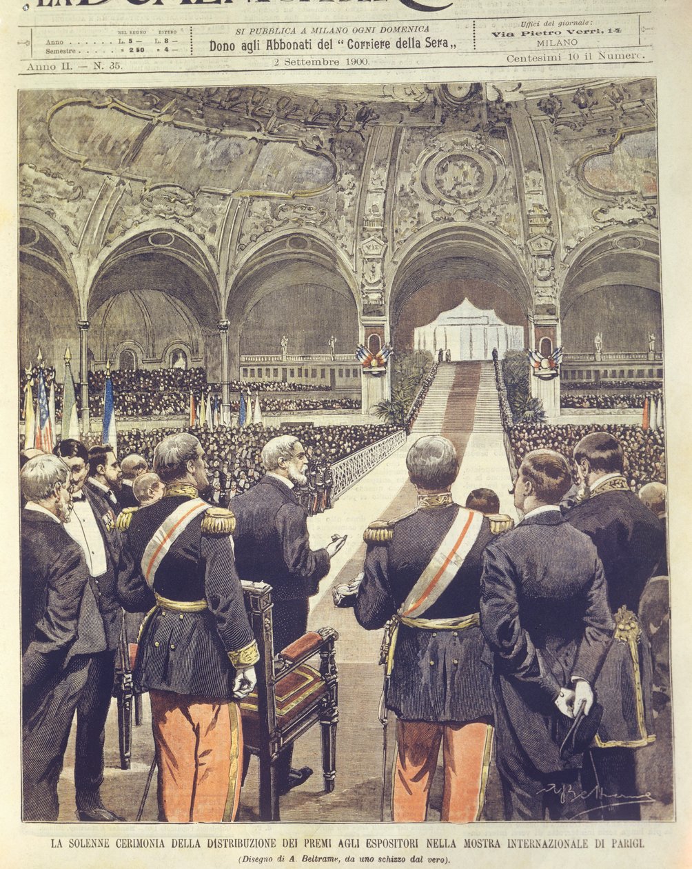 Ilustracja na okładce uroczystej ceremonii wręczenia nagród na Wystawie Powszechnej 1900 w Paryżu, Francja autorstwa Achille Beltrame