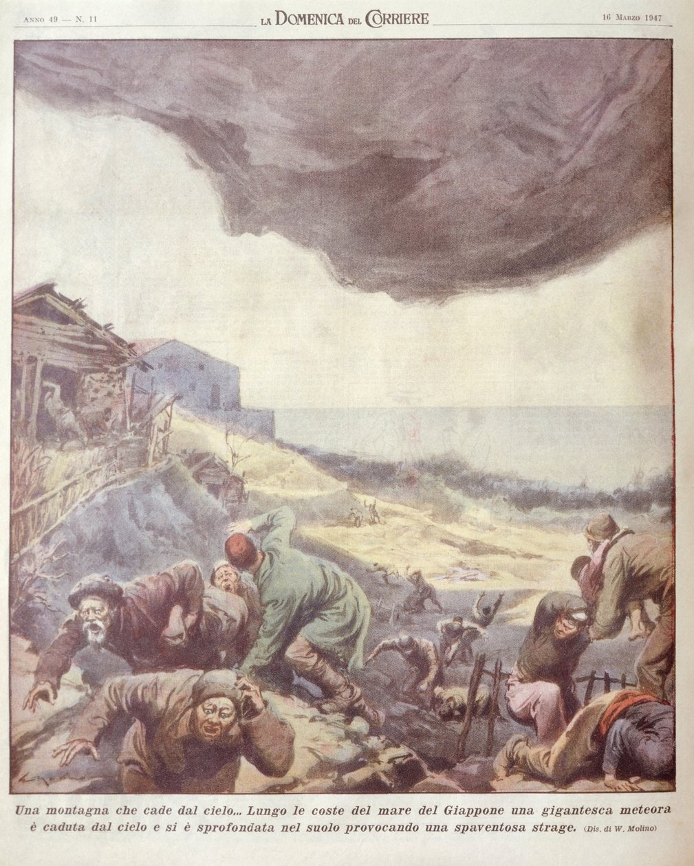 Ilustracja na okładce meteorytu spadającego na Japonię autorstwa Achille Beltrame