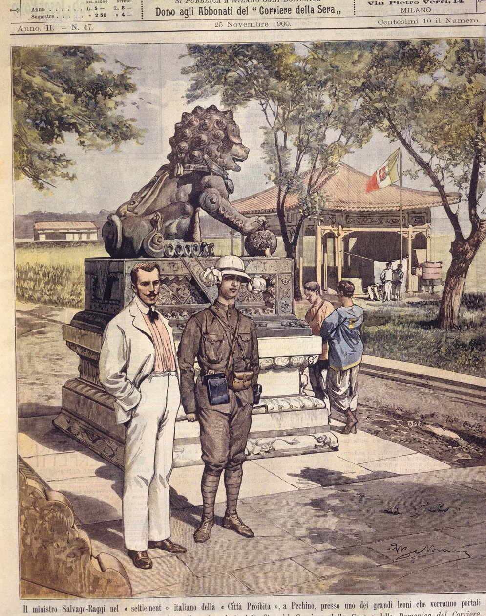 Ilustracja na okładce przedstawiająca turystów w Zakazanym Mieście; Pekin, Chiny autorstwa Achille Beltrame