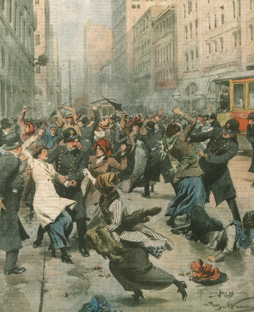 Ilustracja na okładce przedstawiająca kobiety protestujące przeciwko bezrobociu na ulicy; Nowy Jork, USA autorstwa Achille Beltrame