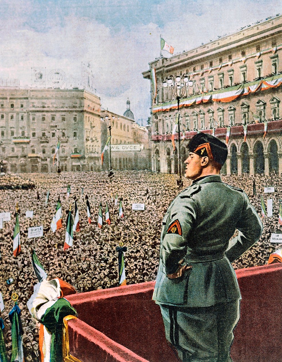 Przemówienie Duce na Piazza Duomo w Mediolanie, Achille Beltrame (1871-1945) z wydania La Domenica del Corriere, maj 1930 autorstwa Achille Beltrame
