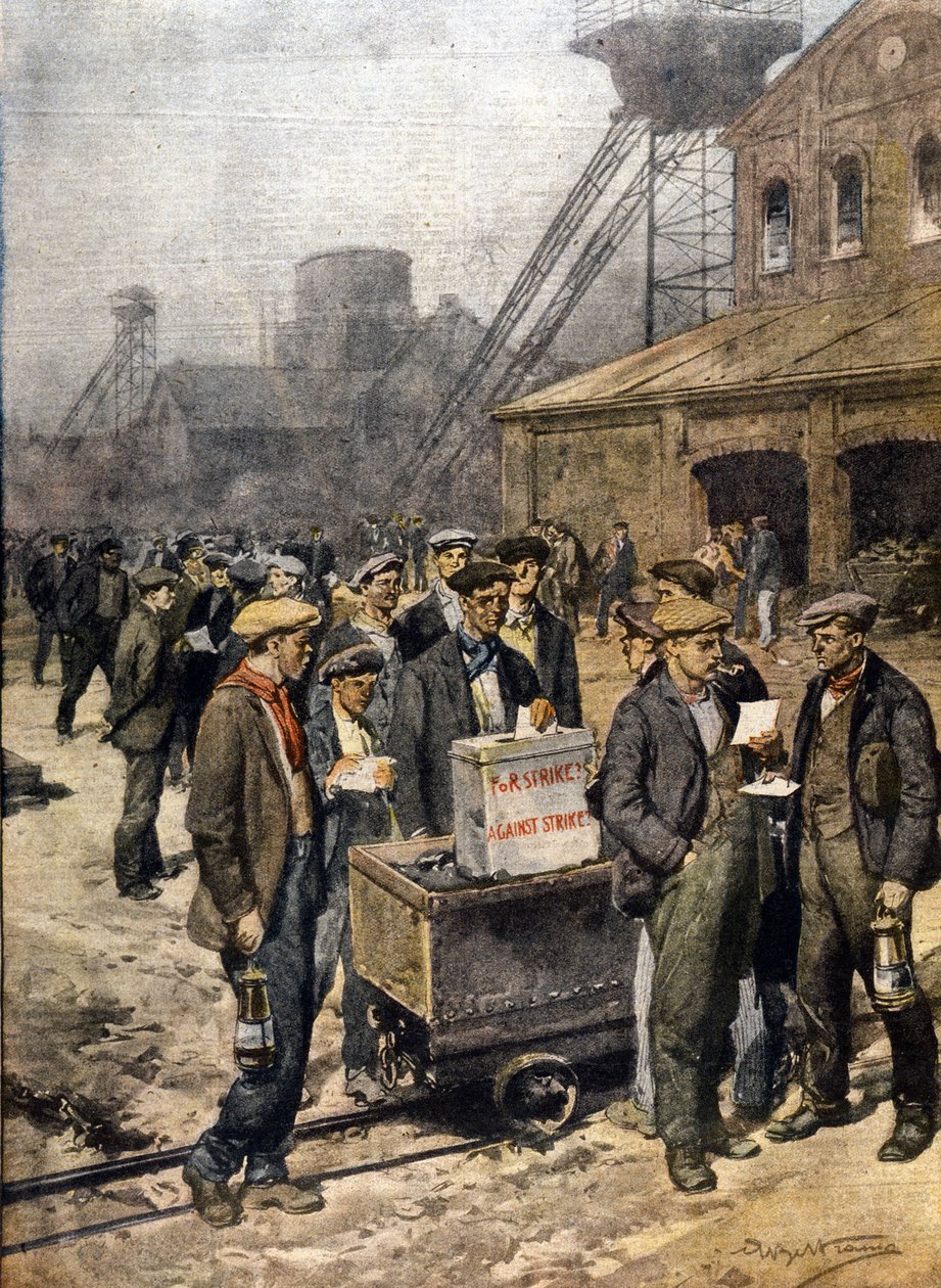 Strajki angielskich górników. Ilustracja autorstwa Achille Beltrame. „Niedziela Kuriera”” autorstwa Achille Beltrame