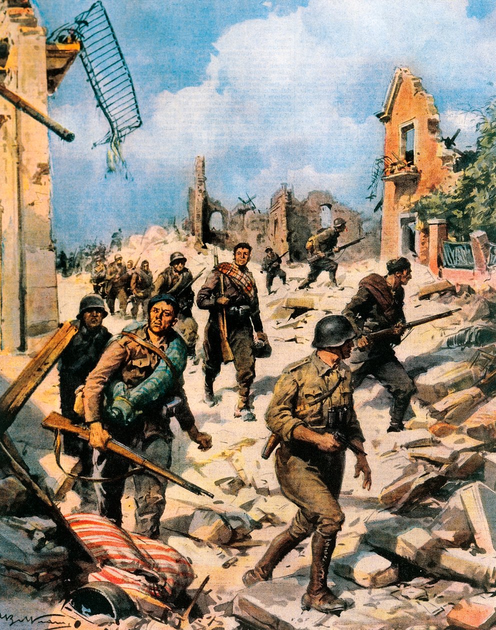 Walcząc w Teruel podczas hiszpańskiej wojny domowej, Achille Beltrame (1871-1945) z La Domenica del Corriere autorstwa Achille Beltrame