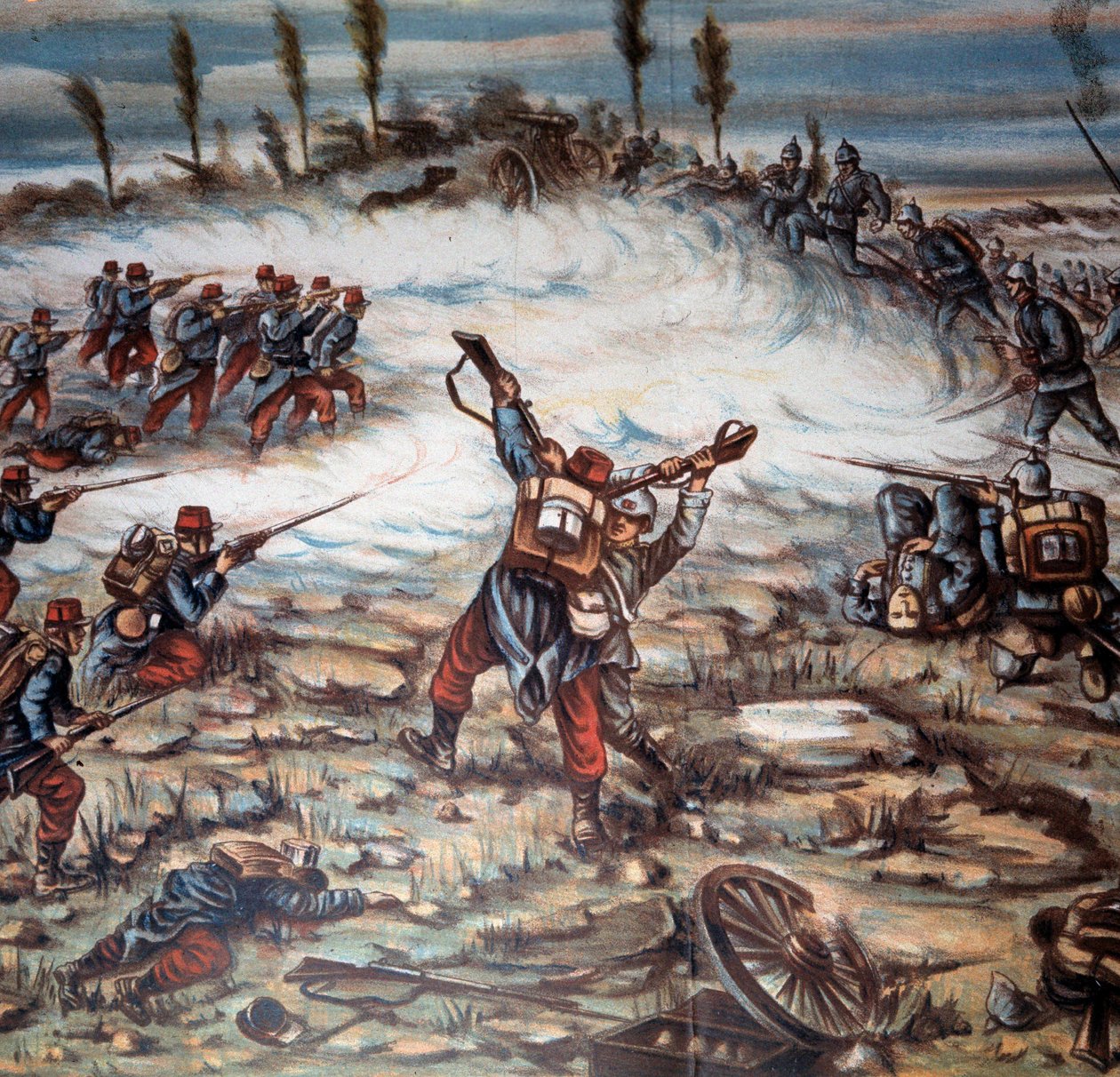 Pierwsza wojna światowa (1914-1918): bitwa między francuskimi i niemieckimi siłami zbrojnymi między Altkirch i Mulhouse w dniu 21.08.1914. Ilustracja Achille Beltrame (1871-1945). Prywatna kolekcja autorstwa Achille Beltrame