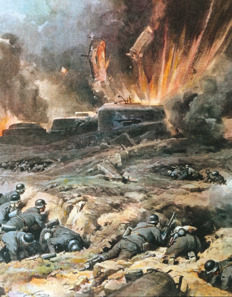Francja, Linia Maginota, ilustracja z „Kuriera niedzielnego” autorstwa Achille Beltrame