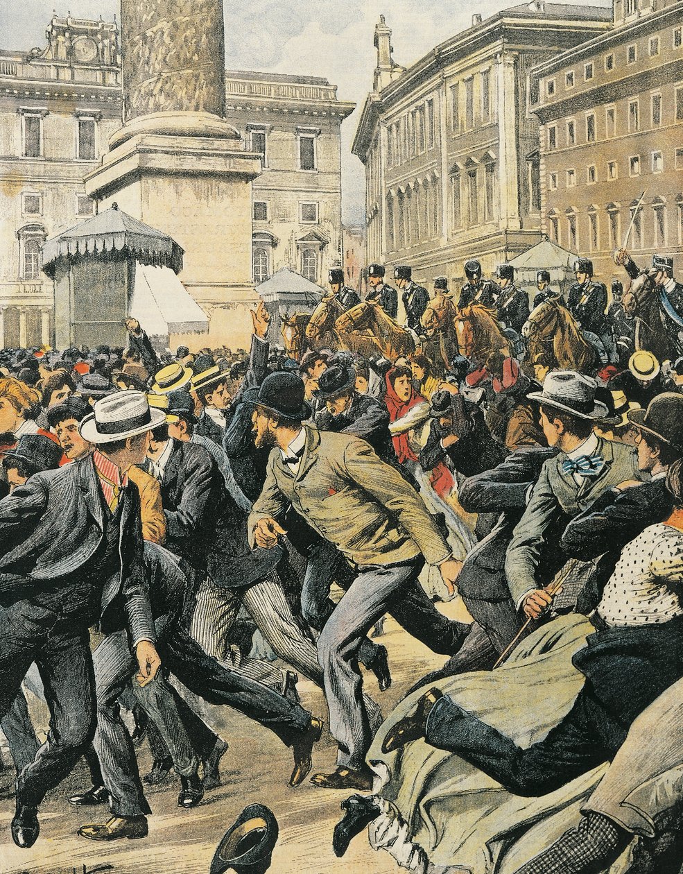 Ogólny strajk robotników w Rzymie, Achille Beltrame, ilustracja, Ilustrator Achille Beltrame (1871-1945), z La Domenica del Corriere autorstwa Achille Beltrame
