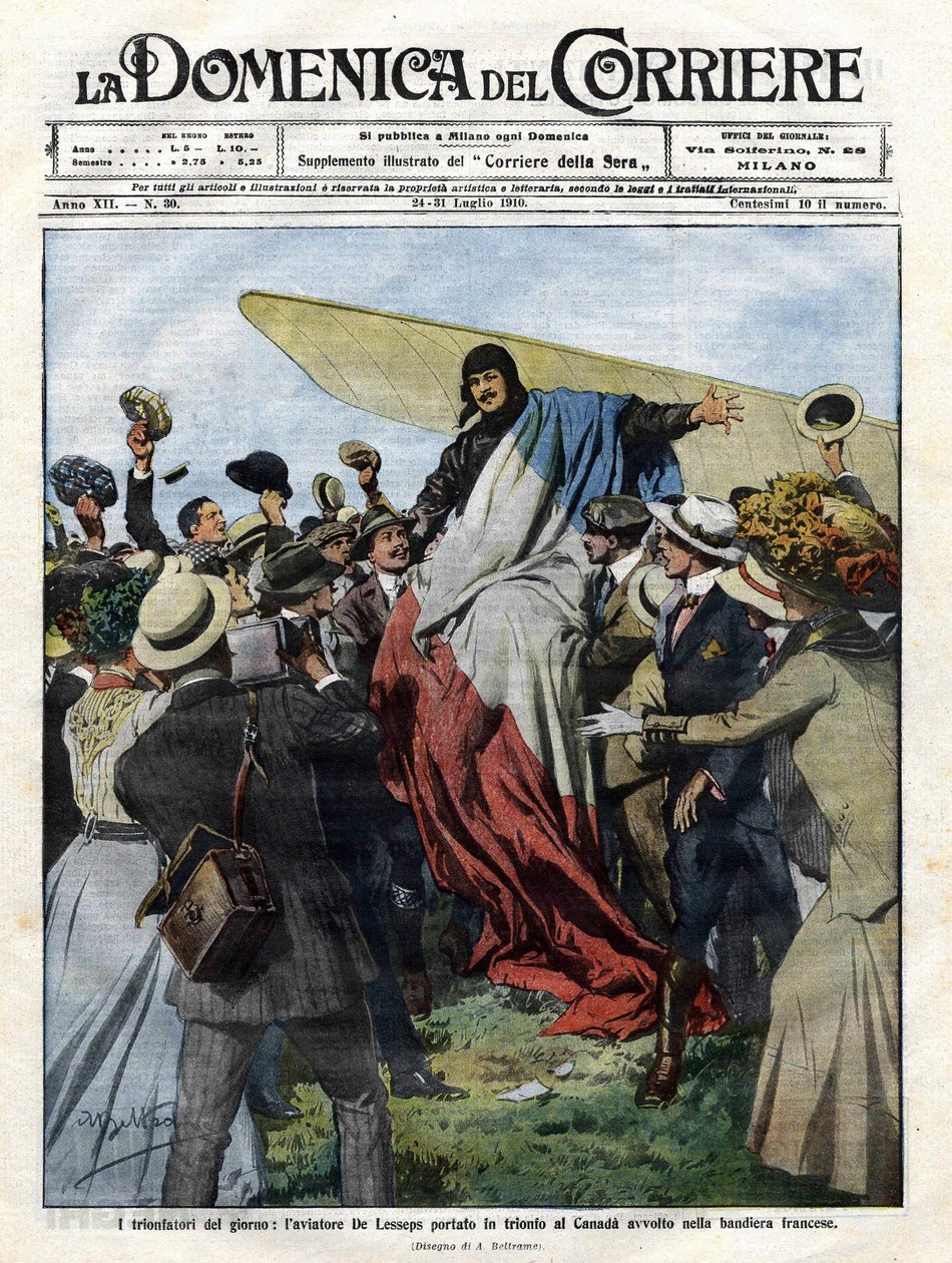 Jacques de Lesseps (1883-1927) po przybyciu do Kanady w 1910 r. Ilustracja autorstwa Achille Beltrame do „Domenica del Corriere” z 24 lipca autorstwa Achille Beltrame