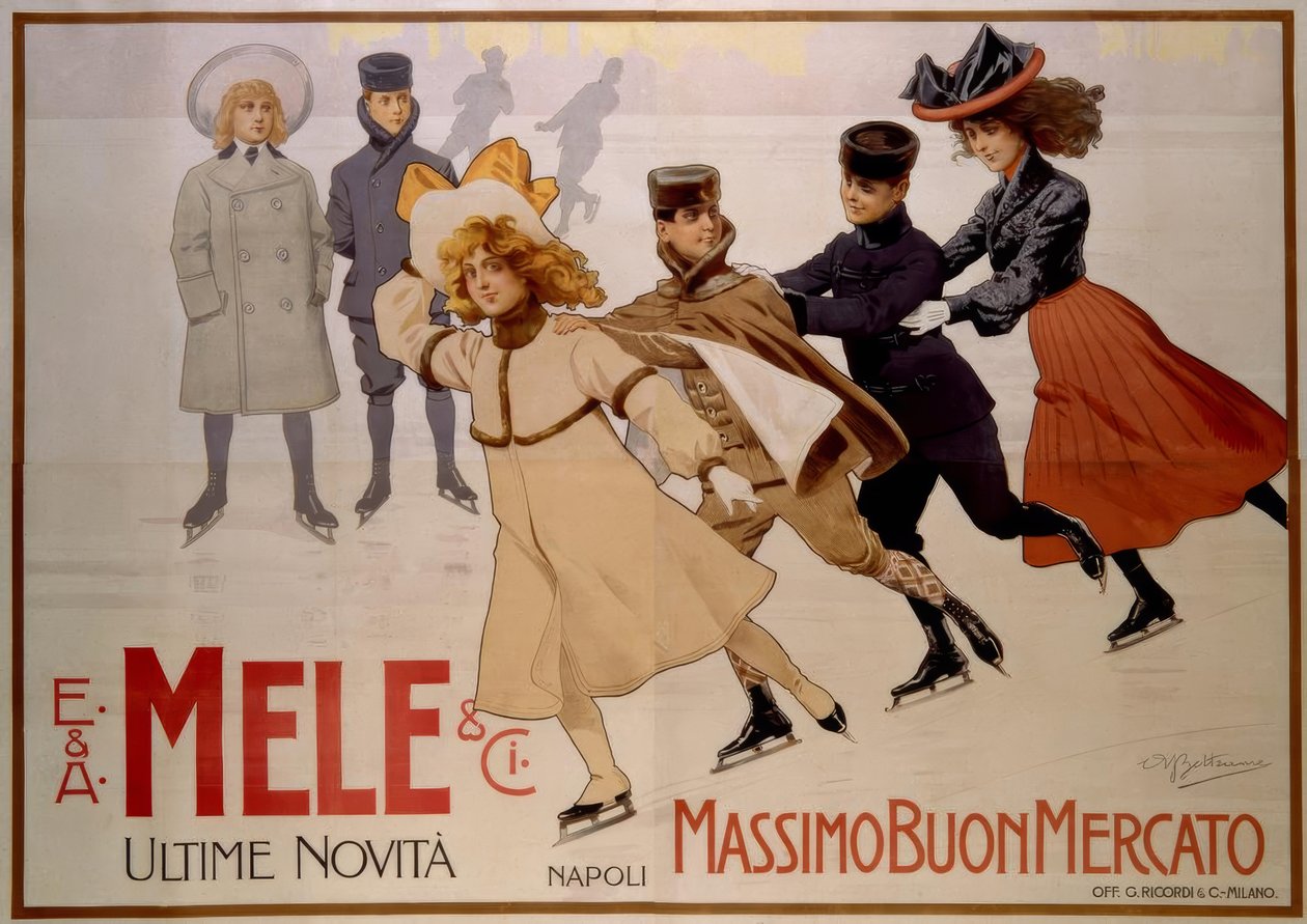 Młodzi łyżwiarze / plakat 1902 autorstwa Achille Beltrame
