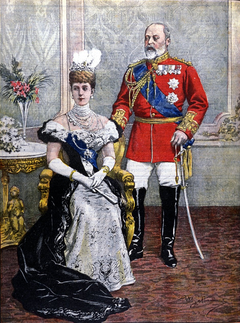 Król Anglii Edward VII (1841-1910) z królową Aleksandrą w 1902 r. ilustracja Achillesa Beltrame autorstwa Achille Beltrame