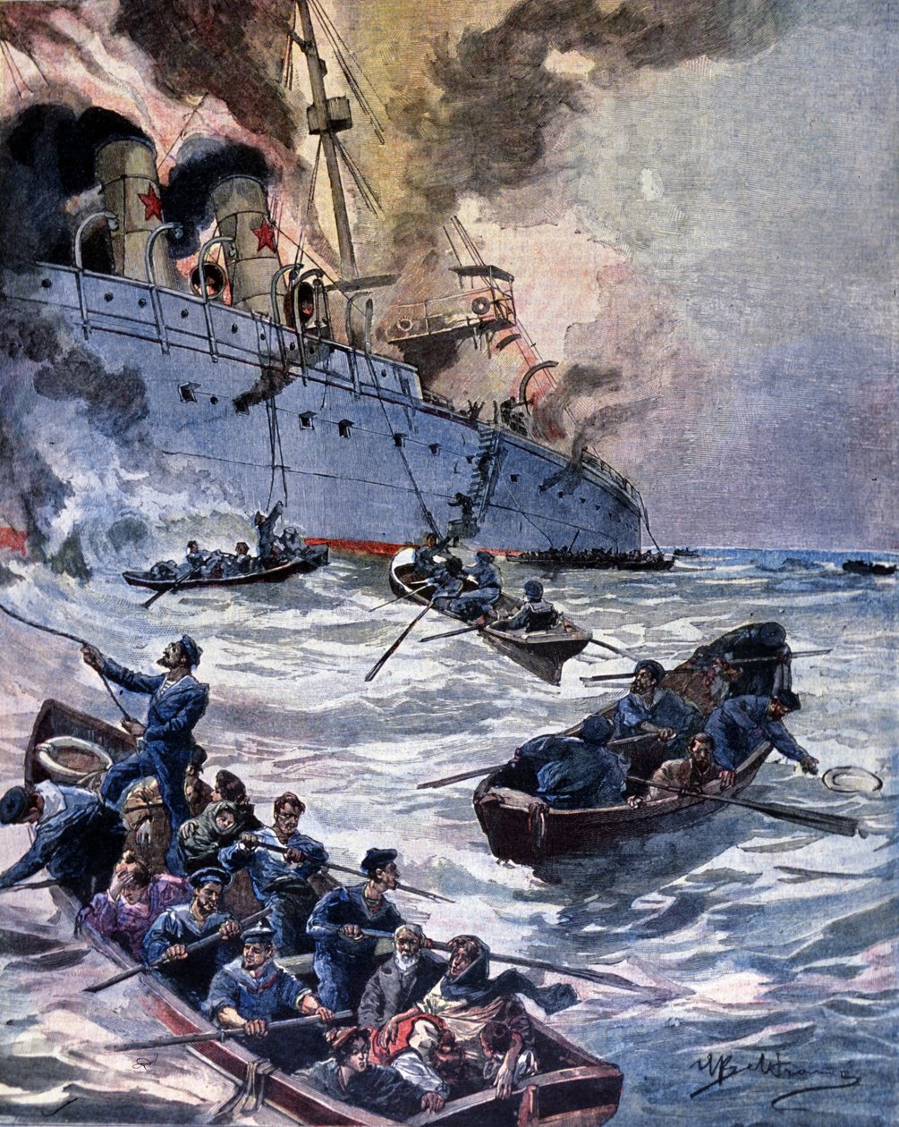 Pożar parowca Vittoria w Alicante. Ilustracja autorstwa Beltrame. Kurier niedziela. 1899. autorstwa Achille Beltrame