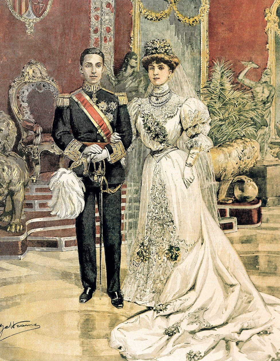 Małżeństwo króla Hiszpanii Alfonsa XIII z księżniczką Eną z Battenbergu, Achille Beltrame (1871-1945) z La Domenica del Corriere, 3 czerwca autorstwa Achille Beltrame