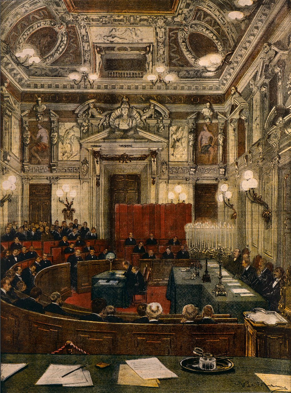 Sesja nowej Rady Miasta Mediolanu, Achille Beltrame (1871-1945), z La Domenica del Corriere autorstwa Achille Beltrame