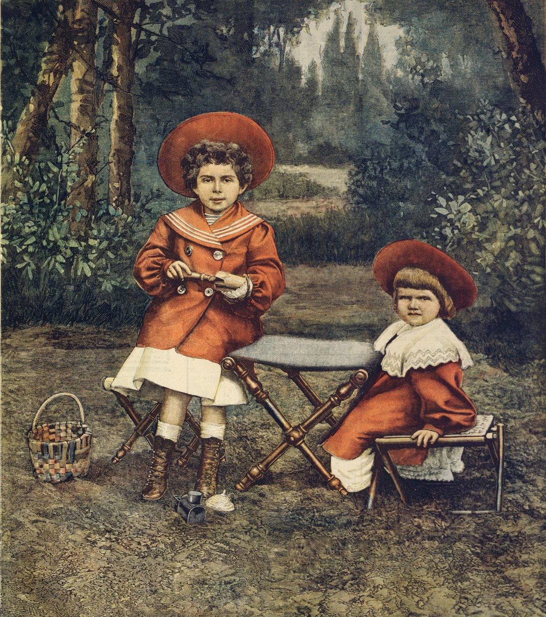 Księżniczki Jolanda i Mafalda, córki króla, w ogrodach na Kwirynale, autorstwa Achille Beltrame (1871-1945), z La Domenica del Corriere autorstwa Achille Beltrame