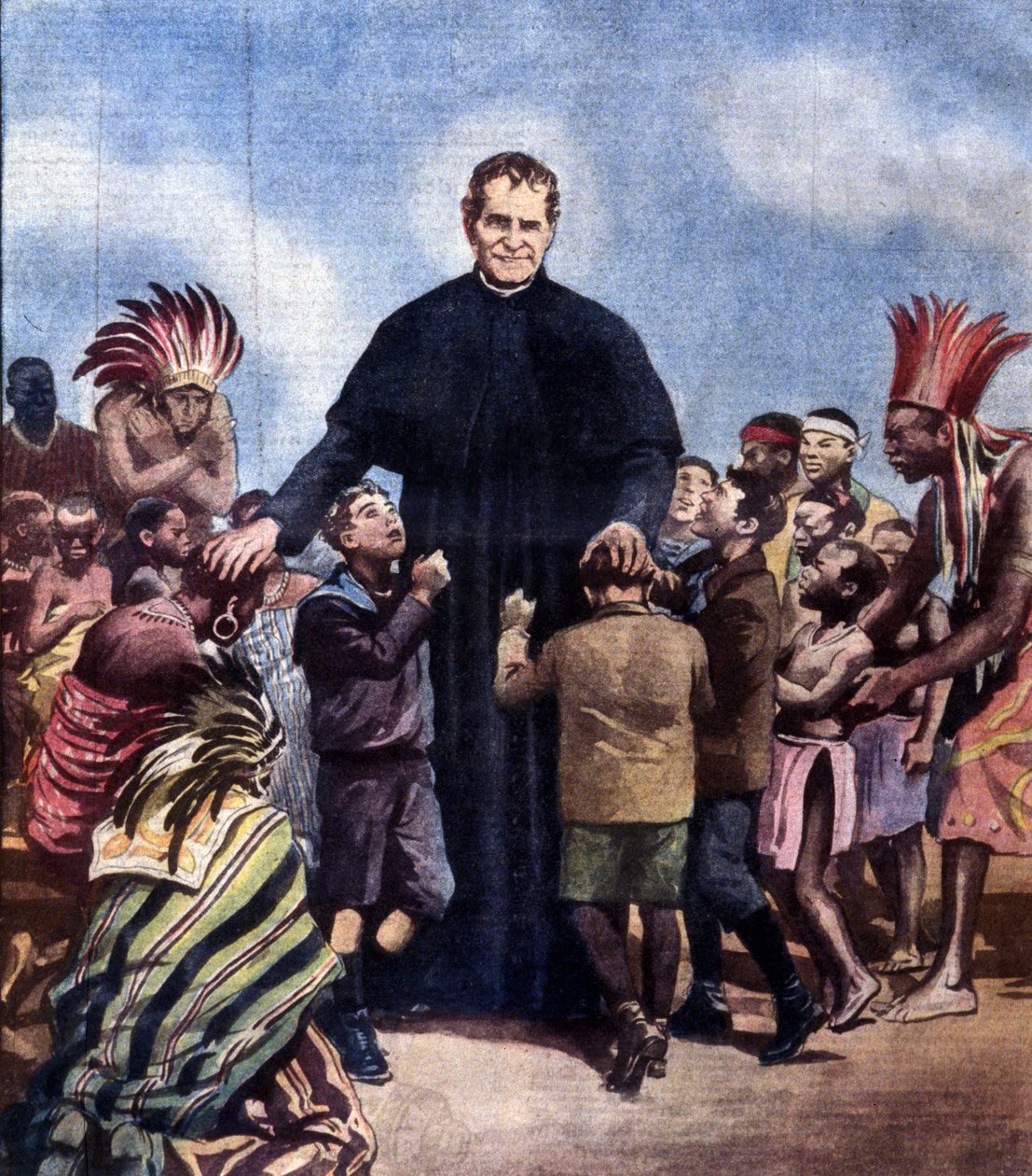 św. Jana Bosko. Giovanni Bosco, znany również jako włoski ksiądz Ks. Bosko (1815-1888). Ilustracja przedstawiająca pas Achille