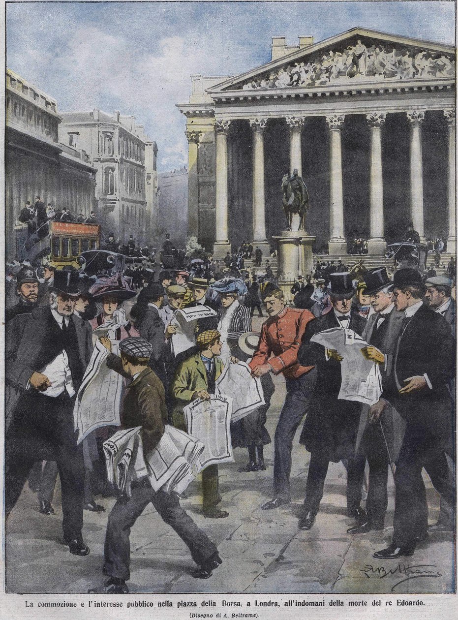 Dzień po śmierci króla Edwarda VII, dzień po śmierci króla Edwarda VII. Ilustracja autorstwa Achille Beltrame. maj 1910. autorstwa Achille Beltrame