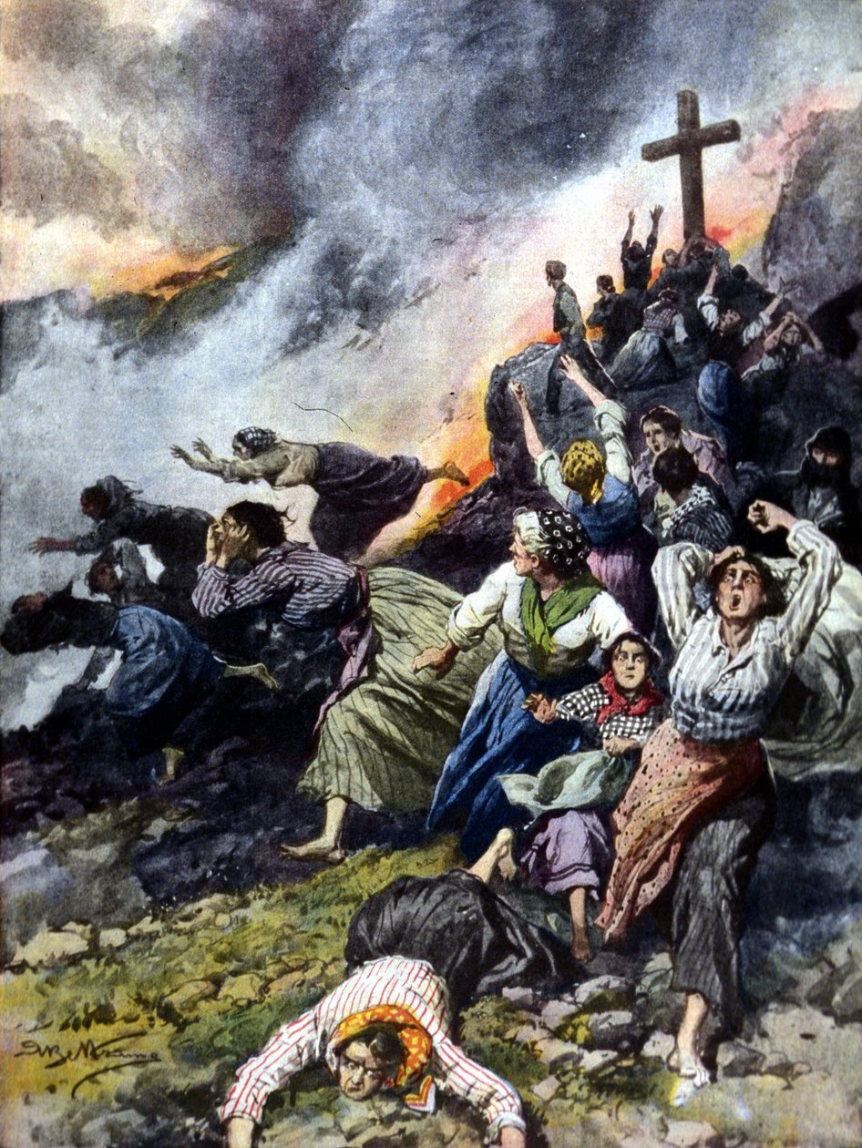 Erupcja Etny na Sycylii w 1902 roku. Ilustr. przez A. Beltrame. "La Domenica del Corriere". autorstwa Achille Beltrame