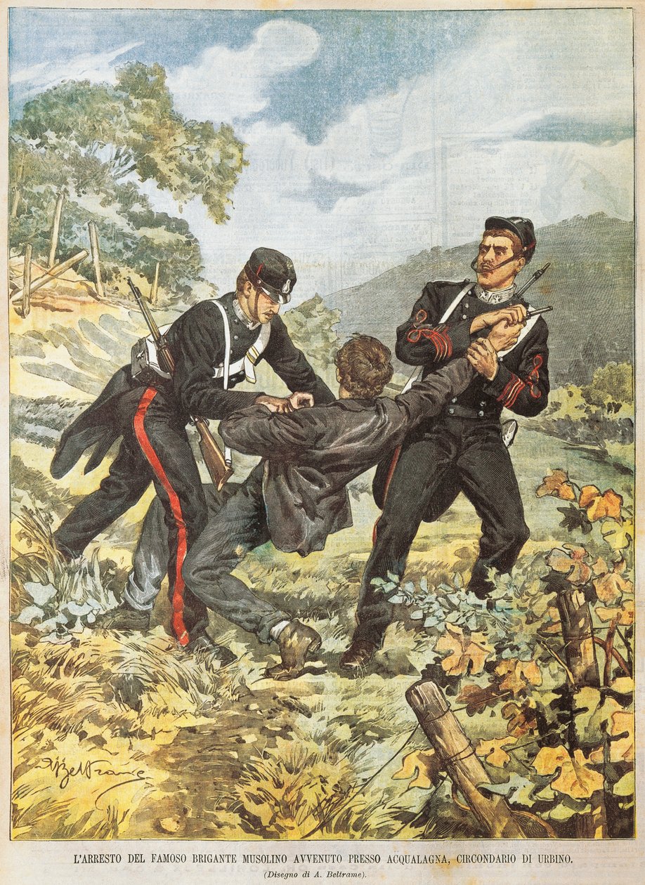 Słynny rozbójnik Musolino aresztowany niedaleko Acqualagna w dzielnicy Urbino przez Achille Beltrame (1871-1945), z La Domenica del Corriere, 27 października 1901 autorstwa Achille Beltrame