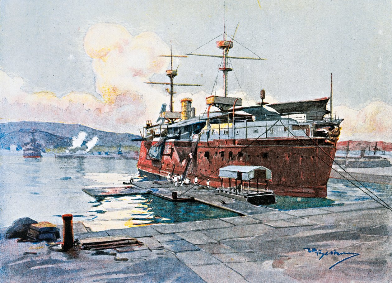 Stary statek Castelfidardo w La Spezia autorstwa Achille Beltrame