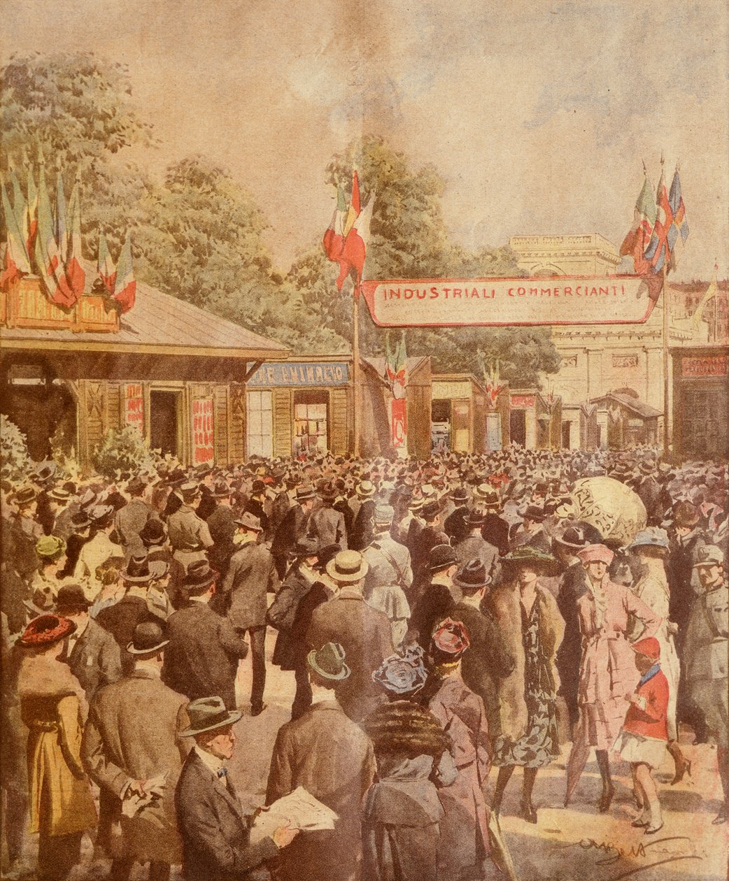 Targi w Mediolanie, Achille Beltrame, ilustracja, Illustrator Achille Beltrame (1871-1945), z La Domenica del Corriere, 24 kwietnia 1921 autorstwa Achille Beltrame
