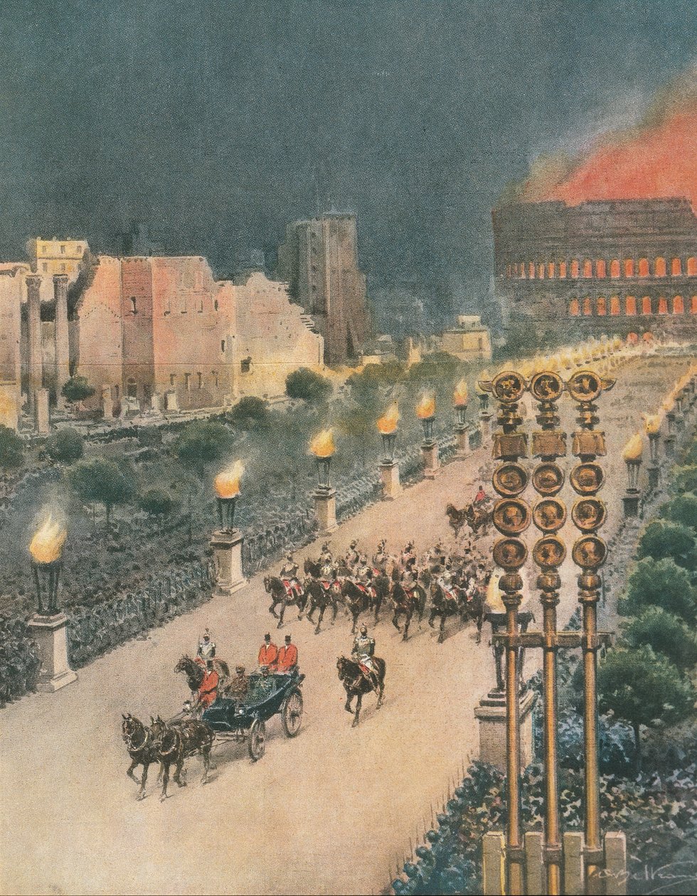 Triumfalny wjazd Adolfa Hitlera do Rzymu, ilustracja z „Kuriera Niedzielnego” autorstwa Achille Beltrame