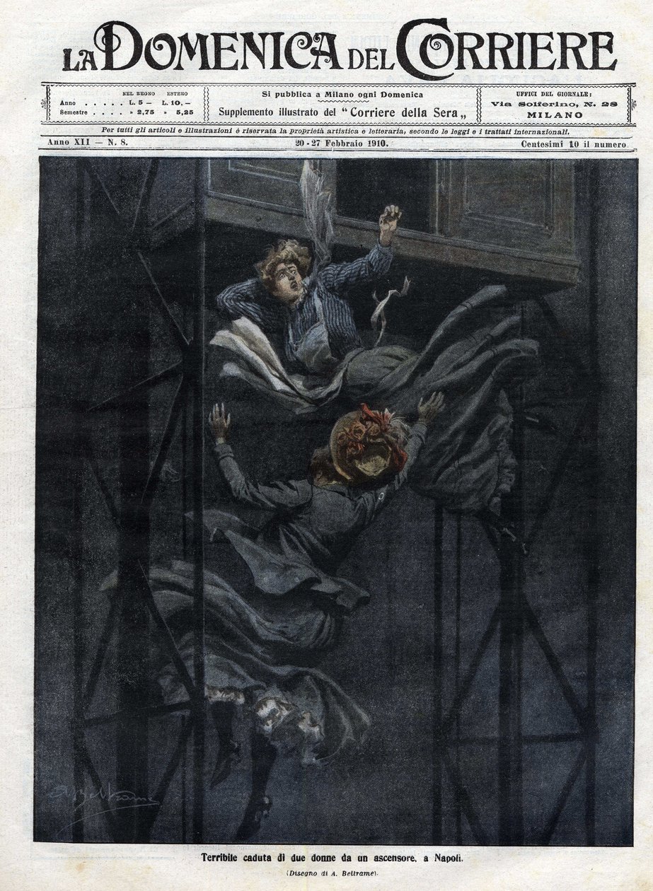 Dwie kobiety spadły z windy w Neapolu w 1910 roku. autorstwa Achille Beltrame