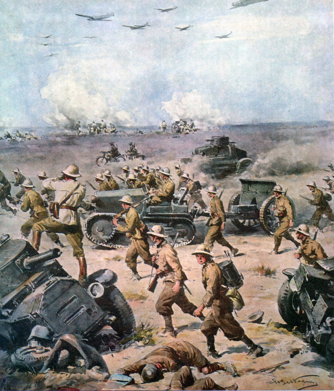 WWII-1940 Kampania północnoafrykańska-włoska inwazja na Egipt, La Domenica del Corriere 22 września 1940 r. autorstwa Achille Beltrame