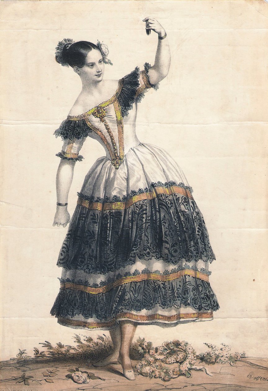 Fanny Elssler jako Florinda w tańcu La Cachucha balet Le Diable lame, 1836 autorstwa Achille Devéria