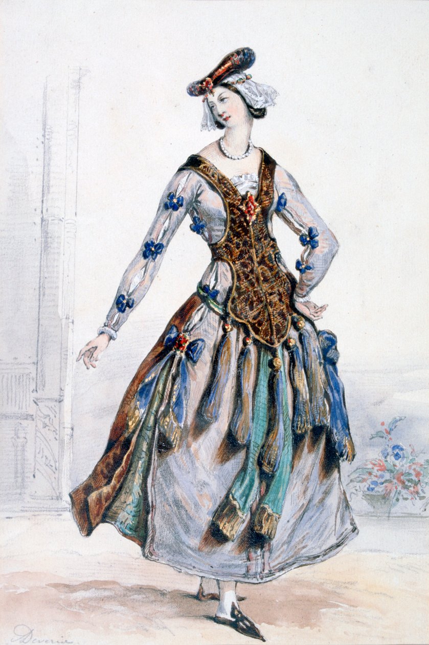 Mademoiselle Sophie, Projekt kostiumu do opery, c1820-1857 autorstwa Achille Devéria