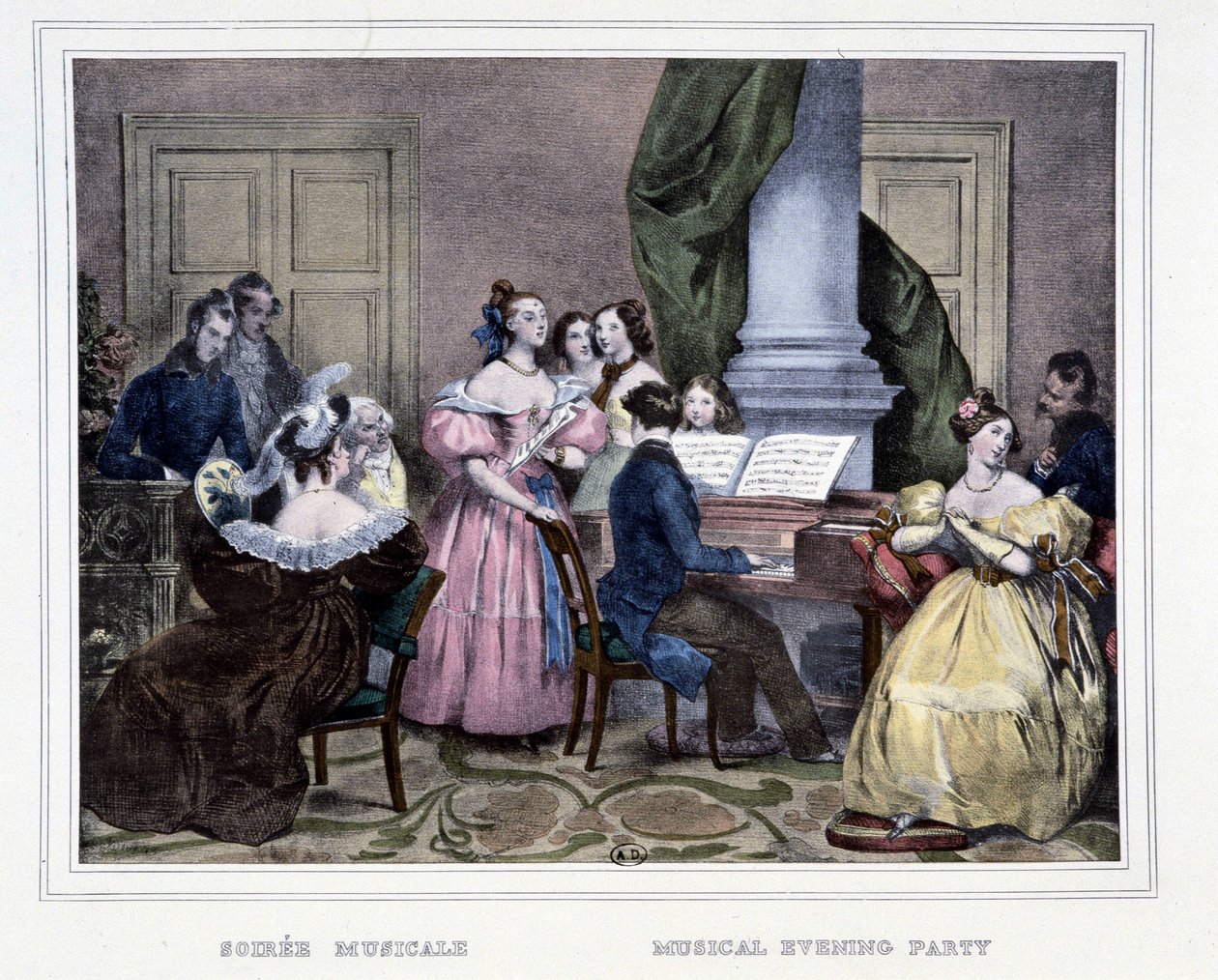 Wieczór muzyczny przy fortepianie - w „Les heures de la Parisienne” Achille Deveria autorstwa Achille Devéria