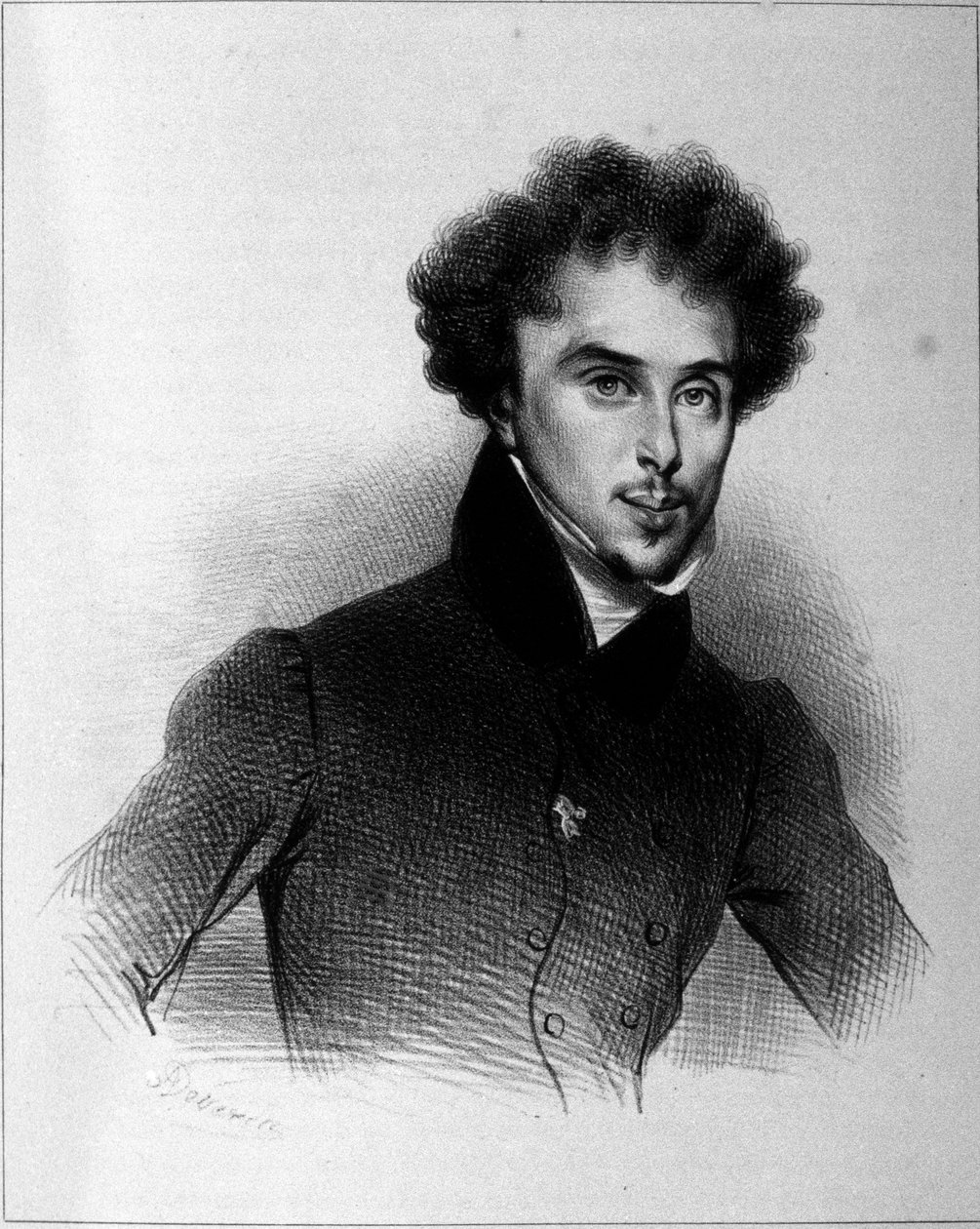 Portret Aleksandra Dumasa, rycina Deveria autorstwa Achille Devéria