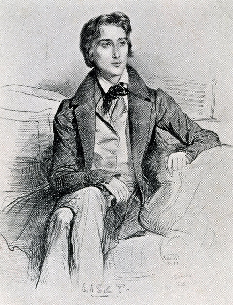 Portret węgierskiego kompozytora i pianisty Franza Liszta (Doborjan autorstwa Achille Devéria