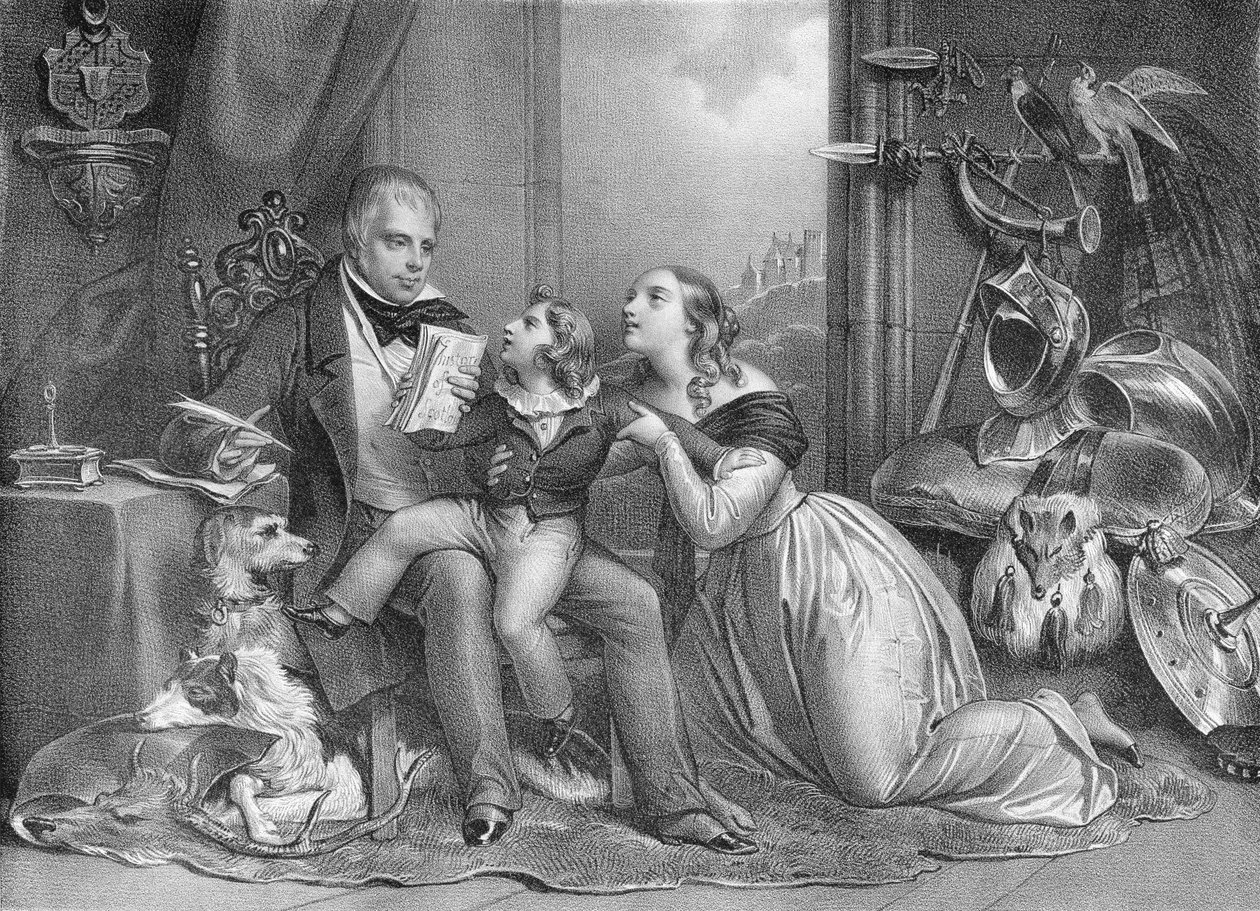 Sir Walter Scott (1771-1832) i jego wnuk, John Hugh Lockhart (zm. 1831) autorstwa Achille Devéria