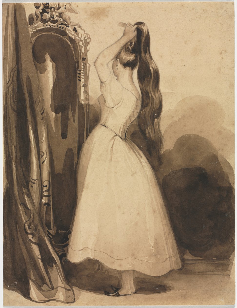 Młoda kobieta czesząca włosy, 1800, przed 1857 rokiem. autorstwa Achille Devéria