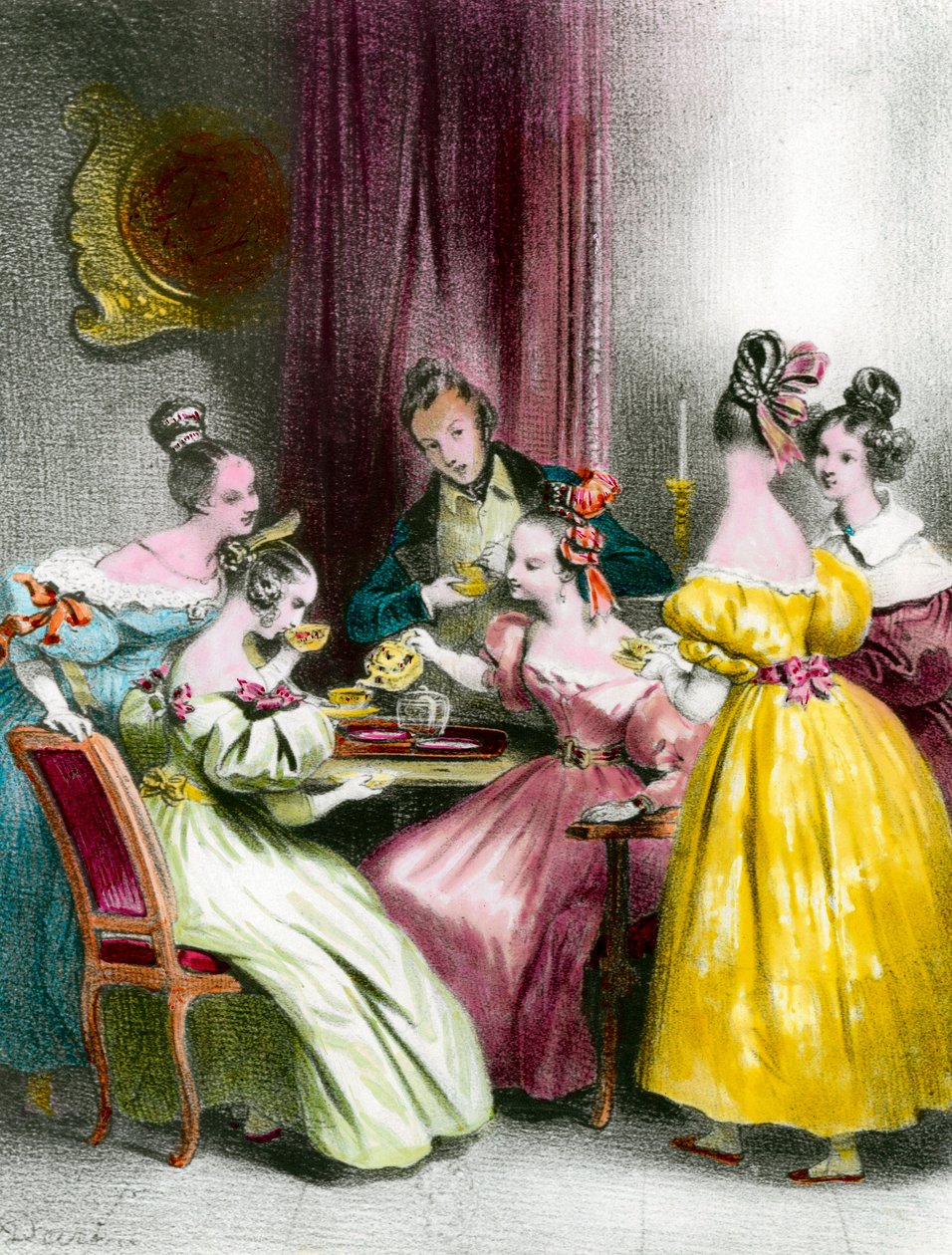 Popołudnie w Salonie pod ryciną Restauracji Achille Deveria (1800-1857) XIX-wieczna kolekcja prywatna autorstwa Achille Devéria
