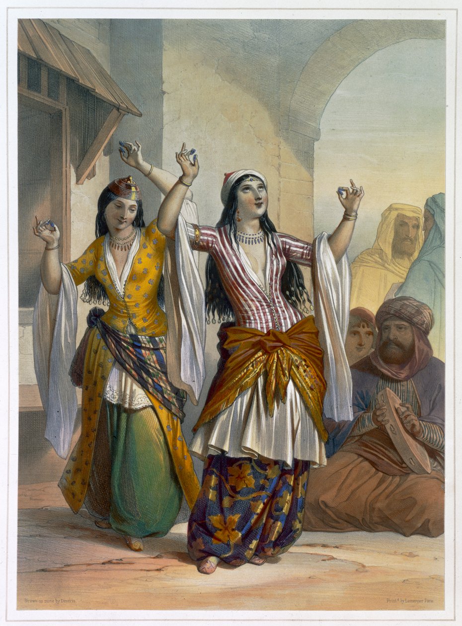 Egipskie tancerki wykonujące Ghawazi w Rosetta, Egipt, 1848 autorstwa Achille Devéria