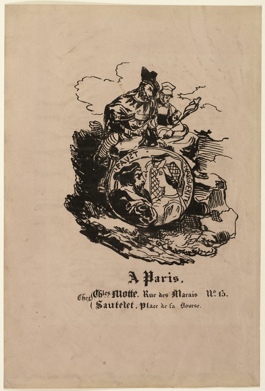 Medalion z portretem Fausta i Marguerite, arkusz wydawcy z Fausta autorstwa Achille Devéria