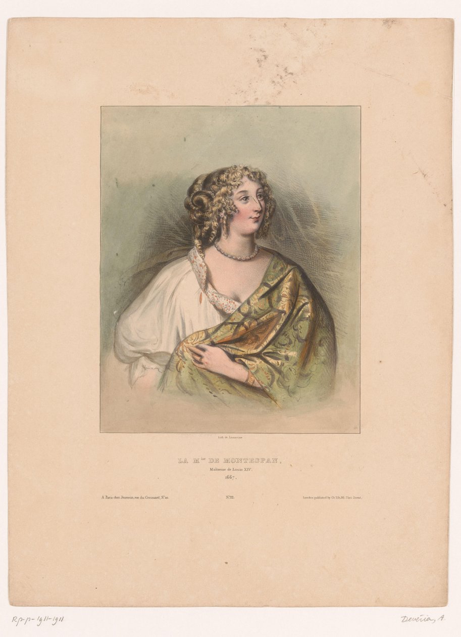 Portret Madame de Montespan La M.ise de Montespan, kochanka Ludwika XIV, 1667 (tytuł na obiekcie) Znane kobiety (tytuł serii) autorstwa Achille Devéria
