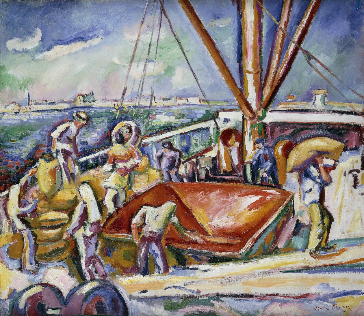 Dokerzy w porcie, Antwerpia; Rozładunki W Porcie, Antwerpia autorstwa Achille Emile Othon Friesz