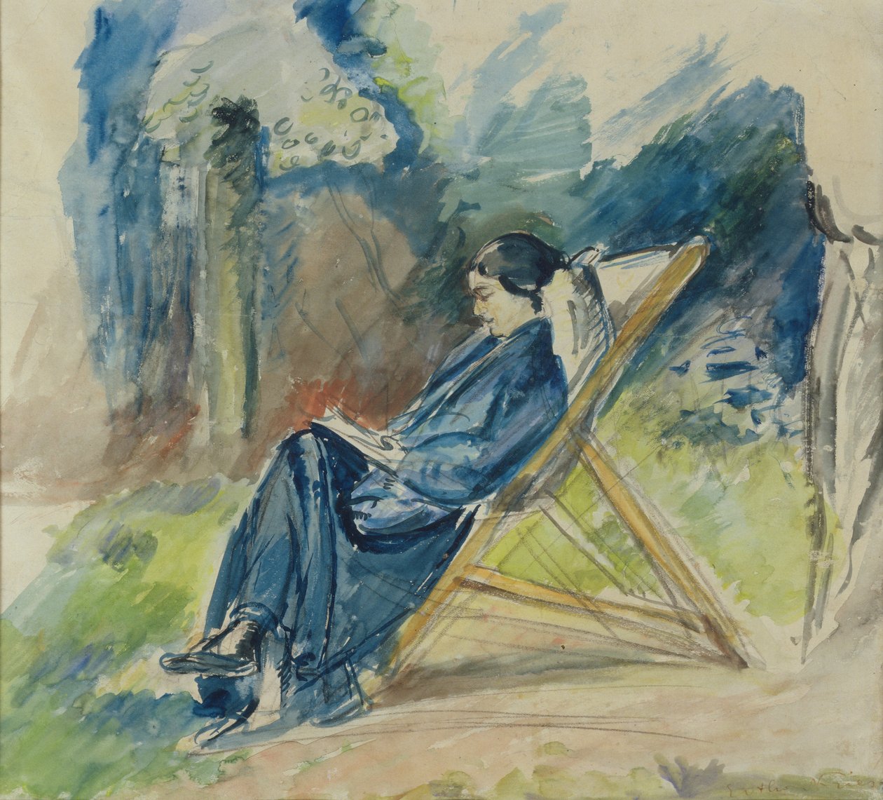 Kobieta na szezlongu, ok. 1935 r. (akwarela) autorstwa Achille Emile Othon Friesz