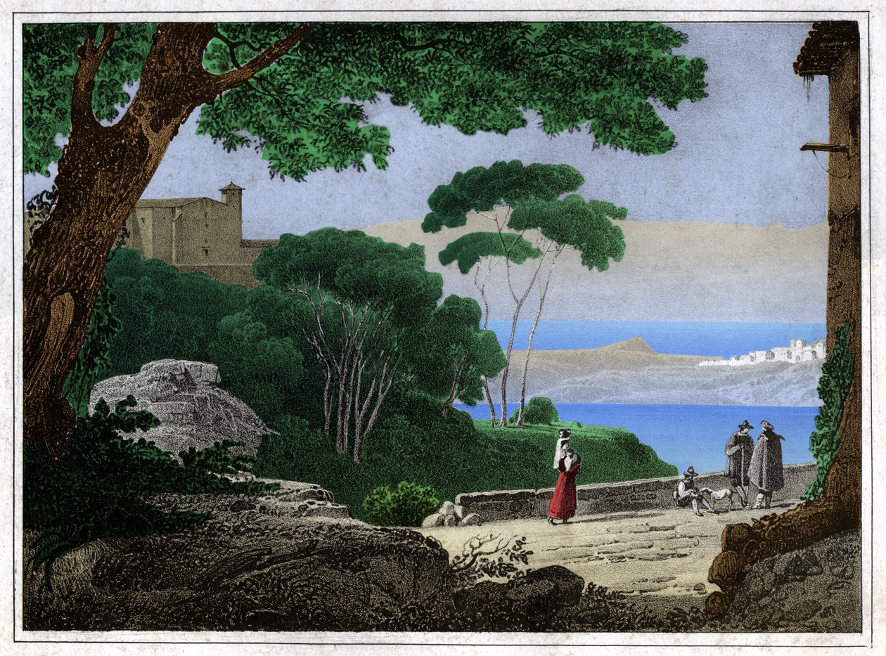 Jezioro Albano. (grafika, ok. 1820) autorstwa Achille Etna Michallon