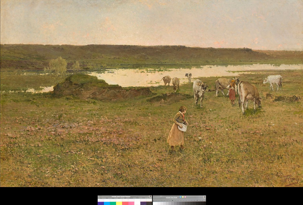 W pobliżu Sesto Calende, Lombardia, Włochy lub "Wypas na równinie" (w pobliżu Sesto Calende, Włochy lub wypas na równinie) Obraz Achille Formisa (1832-1906) 1887 Kolekcja prywatna autorstwa Achille Formis Befani
