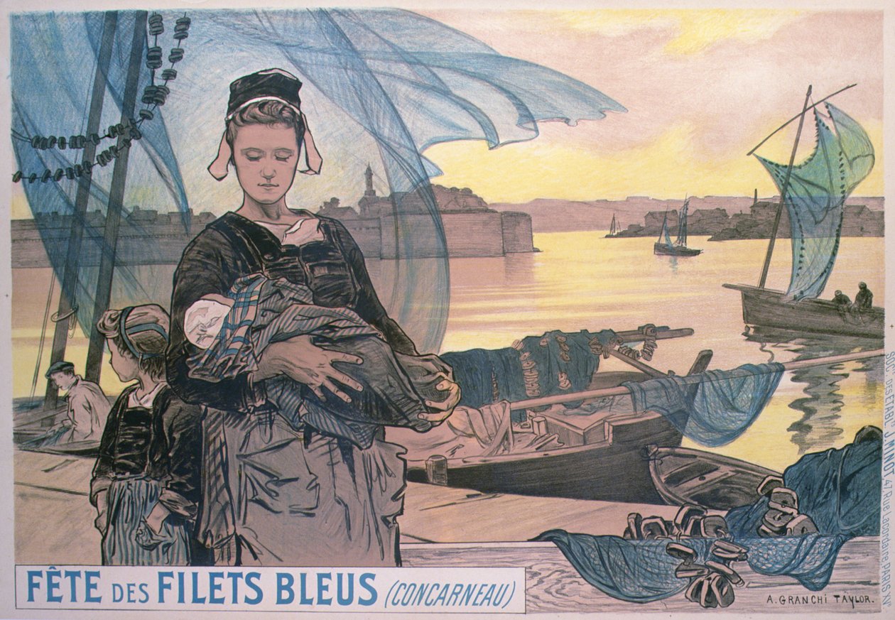 Plakat przedstawiający Święto Niebieskich Sieci Rybackich, Concarneau, Bretania (kolor lito) autorstwa Achille Granchi Taylor