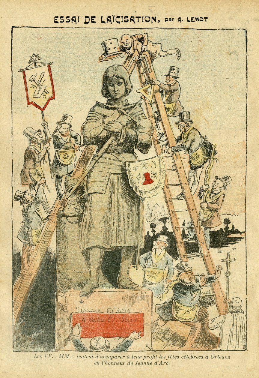 Ilustracja Achille Lemot (1846-1909) w Le Pelerin, 05.05.07 - Essai de laicisation - Antymakonizm Freemaking, Religia Wiara, Katolicyzm - Laicisation Laicite Laiques - Joanna d