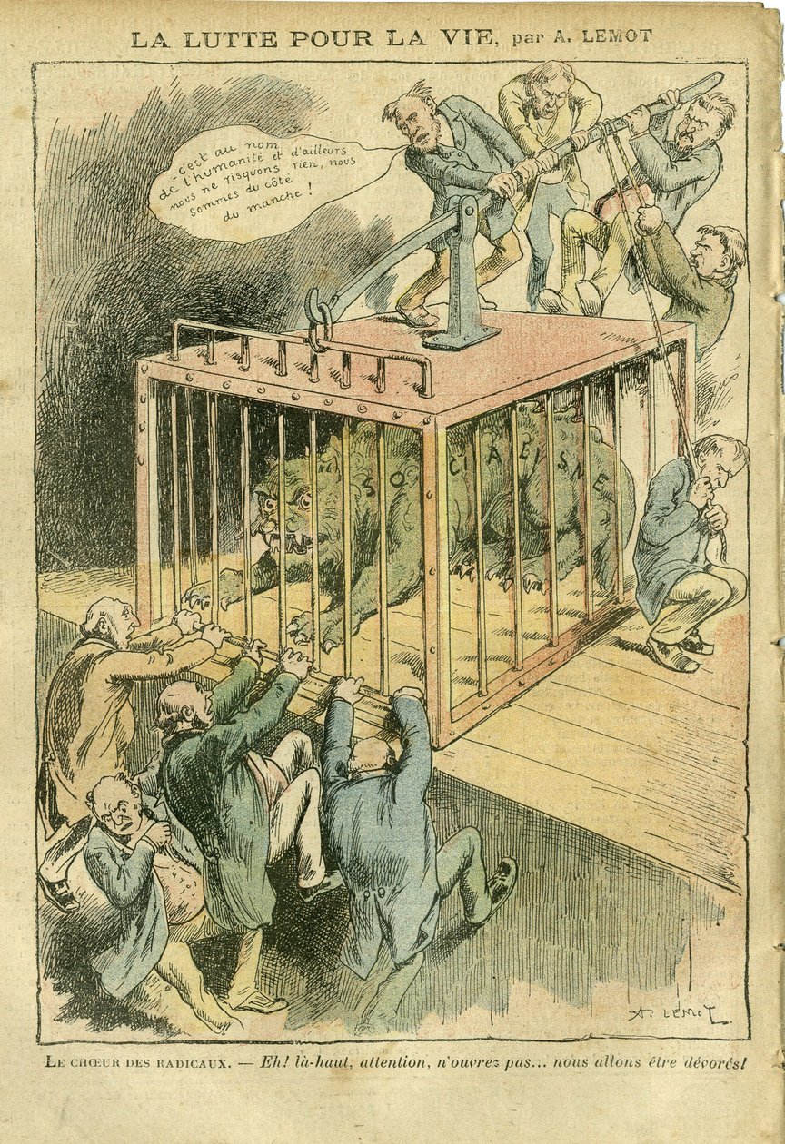 Ilustracja Achille Lemot (1846-1909) w Le Pelerin, 21.04.07 - Walka o życie - Socjalizm, Radykalny Socjalizm - Animalizacja autorstwa Achille Lemot