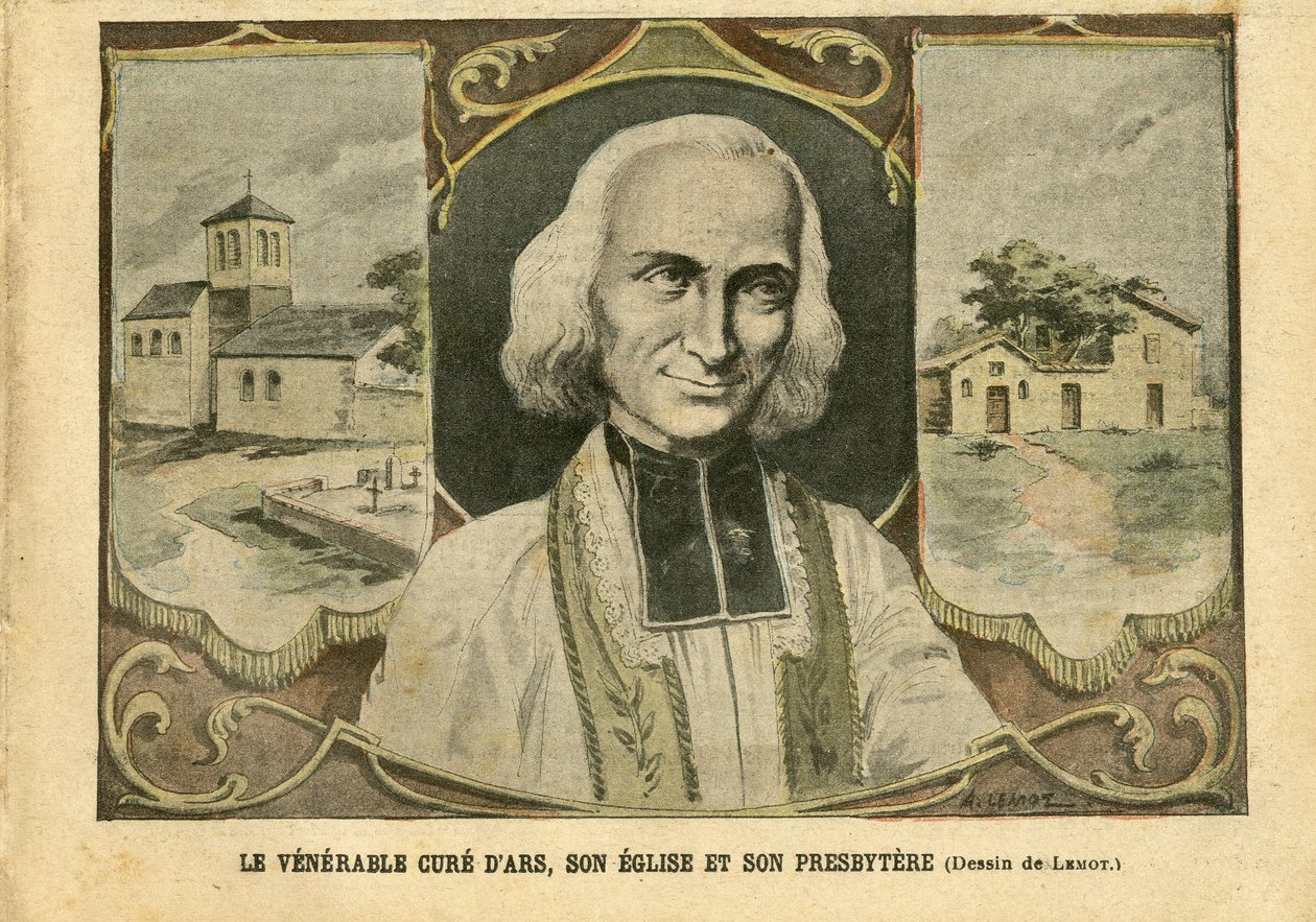 Ilustracja przedstawiająca Achille Lemota (1846-1909) w Le Pelerin, 06.03.04 - Czcigodny proboszcz w Ars, jego kościół i prezbiterium - Religia Wiara, Kościoły Katedry, Katolicyzm - Prezbiteria - Proboszcz z Ars (Abbe Vianney) (178-1859) autorstwa Achille Lemot
