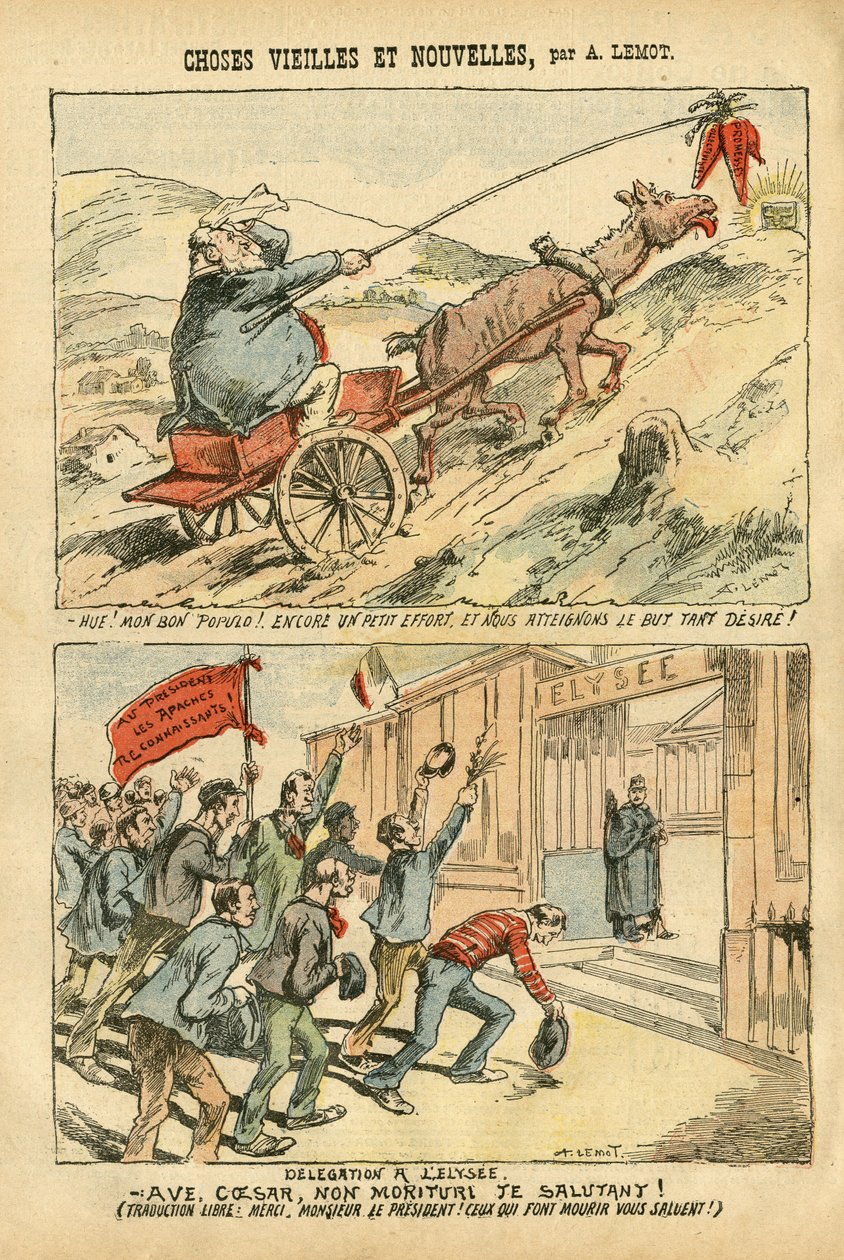 Ilustracja Achille Lemot (1846-1909) w Le Pelerin, 20.10.07 - stare i nowe rzeczy - Elysee, Socialism, Ministere - Jaures Jean, Ane - Portfolio autorstwa Achille Lemot