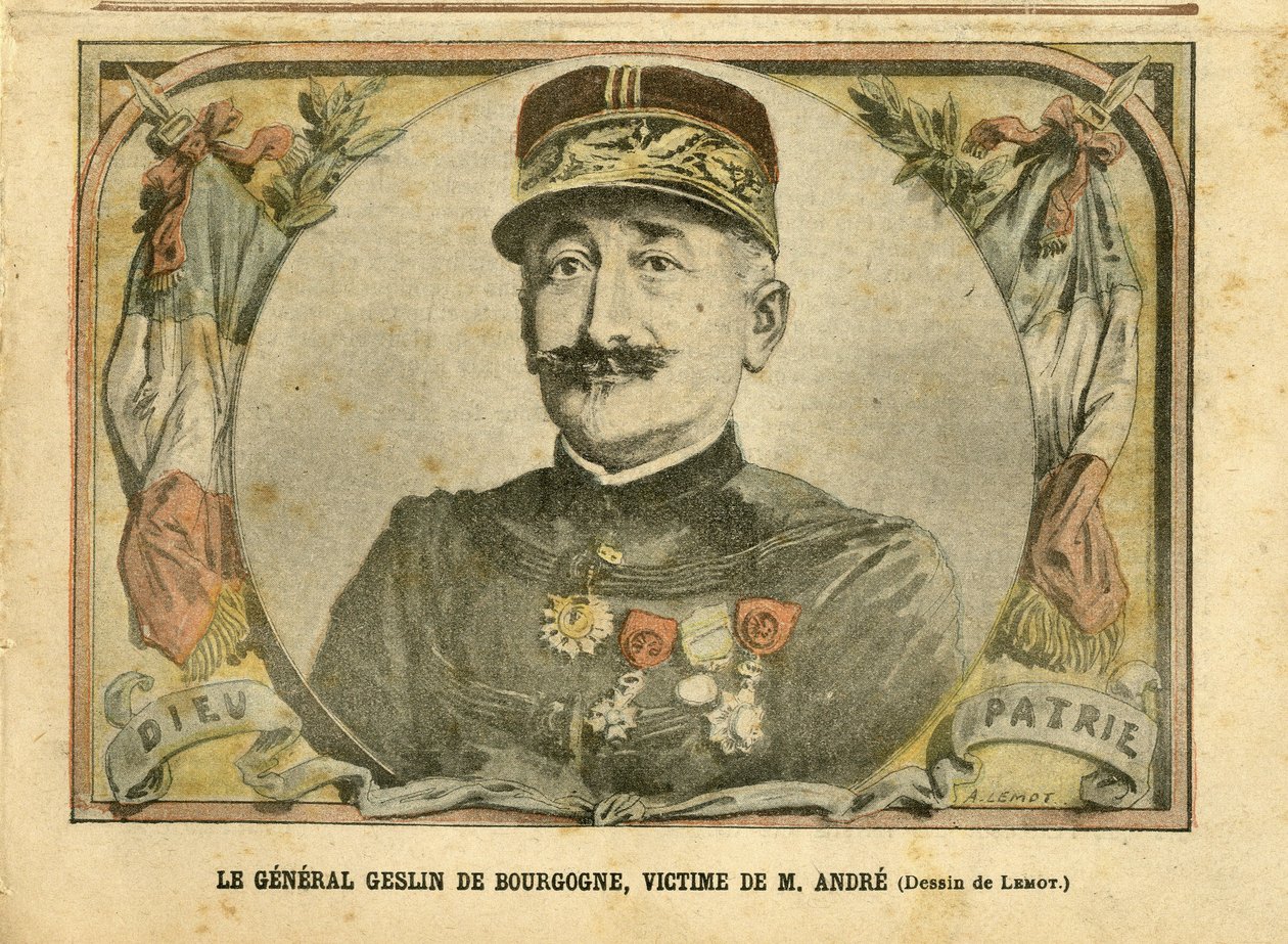 Ilustracja Achille Lemot (1846-1909) w Le Pelerin, 27.03.04 - generał Geslin z Burgundii. Andrew - Armia, sprawa kart - Andrew Louis, generałowie, Julius Henry Geslin z Burgundii (1812-1897) autorstwa Achille Lemot