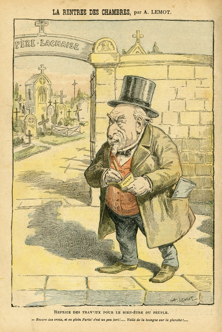 Ilustracja Achille Lemot (1846-1909) w Le Pelerin, 29.05.04 - La rentree des rooms - Religia Wiara, Cmentarz, Bloc des lefches, Mourning Obseques Funerailles, Pere Lachaise, Katolicyzm - Laicyzacja przestrzeni religijnej, Laicyt Laiques autorstwa Achille Lemot